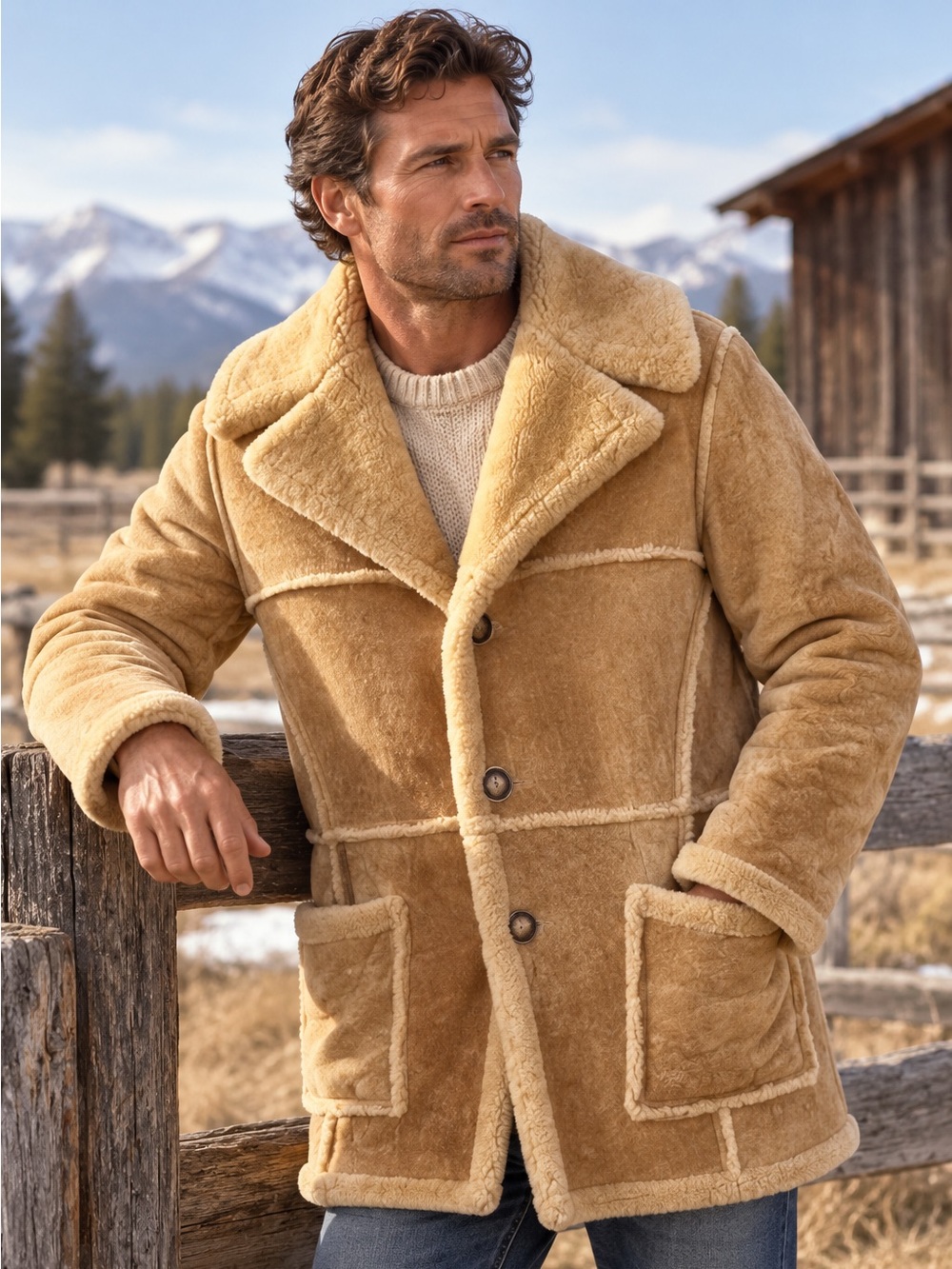 Sawyer of Napa Vintage Spring Lamb Shearling Ranch Coat — Size 38 M/L